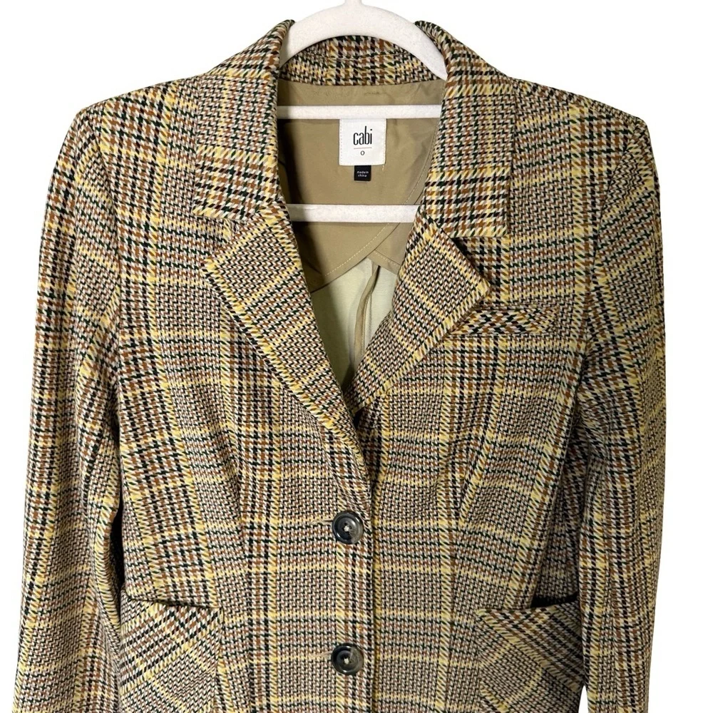 CAbi Women's Plaid Blazer - Black and Tan Size 0 Office Preppy Fall Checkered - Picture 9 of 14